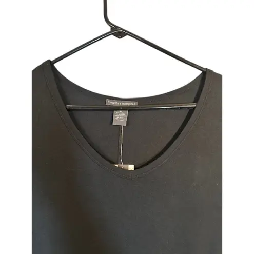 Chelsea & Theodore Black Tassel Side Asymmetrical Hem Blouse Women Sz M Size M