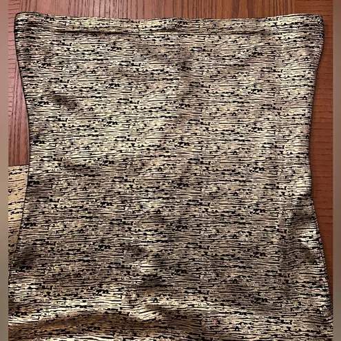 2B Bebe Gold & Black Foil Strapless Bodycon Cocktail Holiday NYE Dress Sz Large