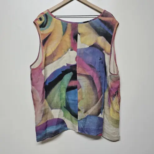 Carol Rose Caroline Rose Linen Lined Jacket Blazer Pockets w/ Tank Art Colorful Sz 3X USA