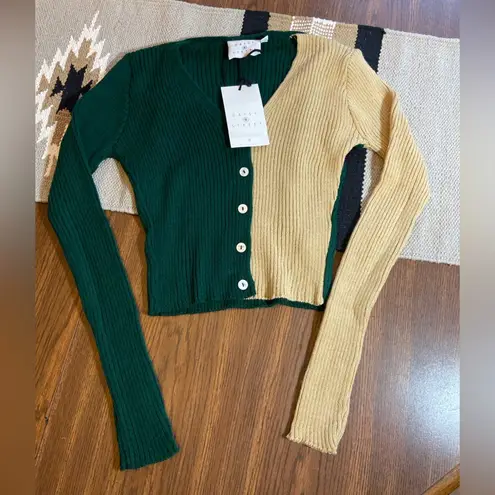 Daisy Street 90’s Green And Beige Crop Cardigan Sweater Size Small NWT