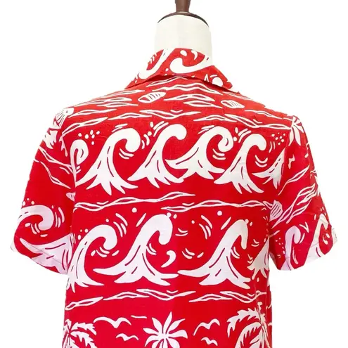 C&C California NWT  Linen Top Red & White Tropical Hawaiian Shirt Size Small NEW