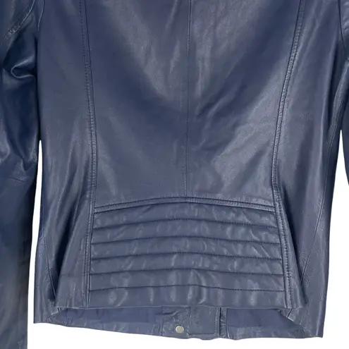 Vince  Quilted Sleeve Lamb Leather Moto Jacket Front Zip Blue Size XS