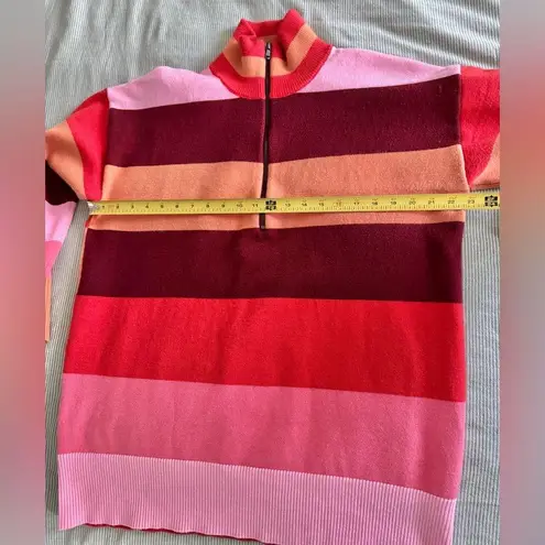NWOT Women’s Striped Half Quarter Zip Long Sleeve Drop Shoulder Sweater Size XL Pink