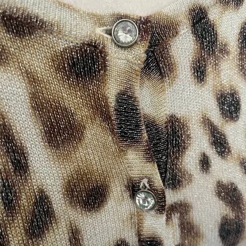 Joseph A Leopard Glitter Cardigan Womens Sweater Sz L Y2K Crystal Bling Glam