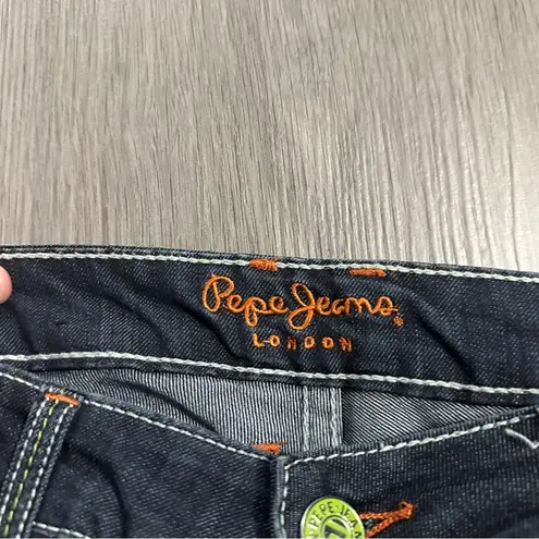 Pepe Jeans Dark Wash Rose Rhinestone Embellished Pockets Bootcut Jeans Size 31