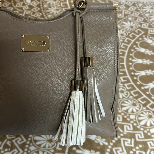 Bebe Pebble Texture Natalie Shopper Taupe with Tassels