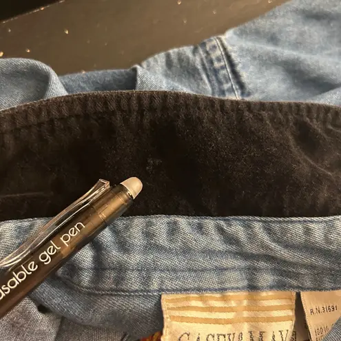 Christmas Button Down Large Denim Vintage Contrasting Collar Chambray Embroidery Blue