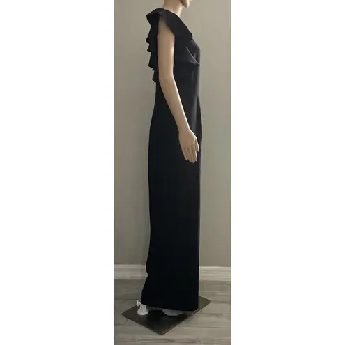Julia Jordan Womens Wide Leg Jumpsuit Black Size 6 One-Shoulder Ruffled Elegant