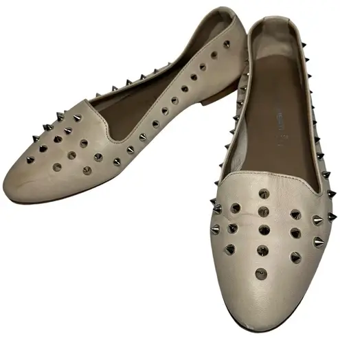 Gianluca Pisati Women’s 39 8.5 Cream Studded Buttery Soft Leather Ballet Flats Silver