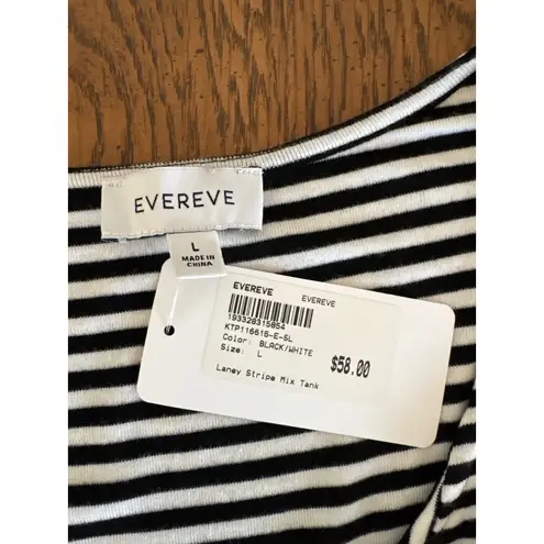 Evereve Laney Stripe Mix Tank Top Black White V Neck Cap Sleeves New With Tags L