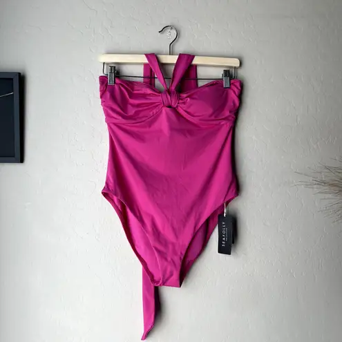 Seafolly NEW Collective Hot Pink Halter Bandeau One Piece Swimsuit Size 10 - Image 2