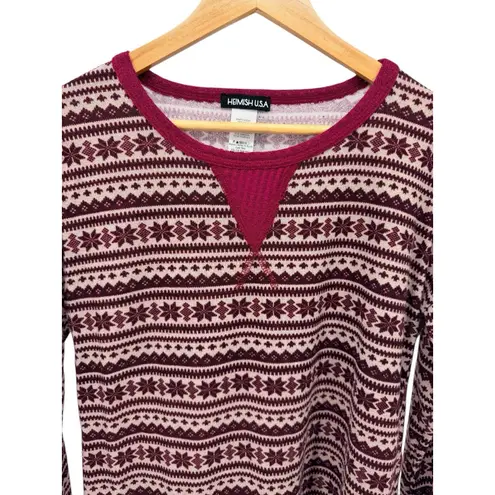 Heimish USA Fair Isle Thermal Top 1X Burgundy Pink Long Sleeve Knit Shirt NWOT Red