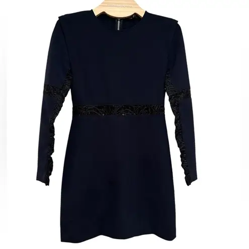 Maje Navy Blue Mandarin Collar Sheath Long Sleeve Dress