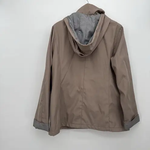 White Stag Beige Tan Zip Jacket Houndstooth Trim Size Large Preppy