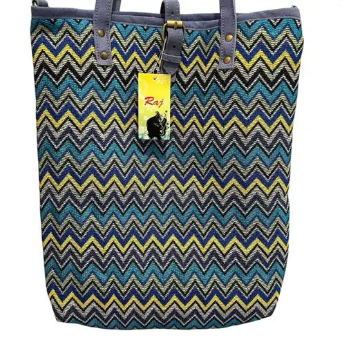 RAJ Blue Suede Straps Woven Shoulder Bag Crossbody Strap Buckle Closure NEW