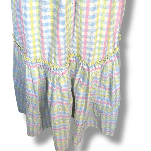 Vintage Denise L Pastel Gingham Plaid Maxi Dress Puff Sleeve Eyelet Maxi Cottage Pink Size XS