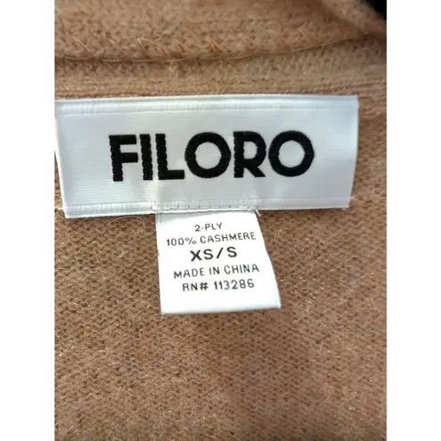 FILORO 100% Cashmere Open Front Cardigan Sweater Camel XS S Cozy Staple Basic Tan