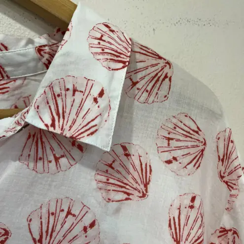 J.Jill One Pocket Shirred Back Shirt White Pink Seashell Print Cotton Plus 3X - Image 8