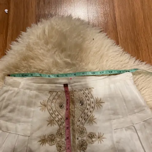 Anne Carson Linen Embroidered Beaded Midi Skirt Sz 6 Midi Slit Front Embellished