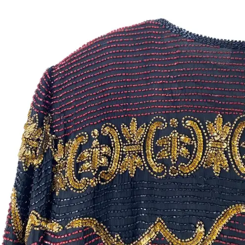 Laurence Kazar New York Vintage Beaded Sequin Embellished Gold Red Black Jacket