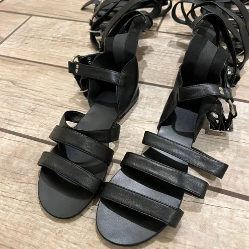 Over The Knee Gladiator Sandals Summer Boots Buckle Strap Tight High Sandals Boots Black Size 6