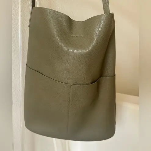 World Market Olive Green Faux Leather Minimalist Hobo Tote Bag