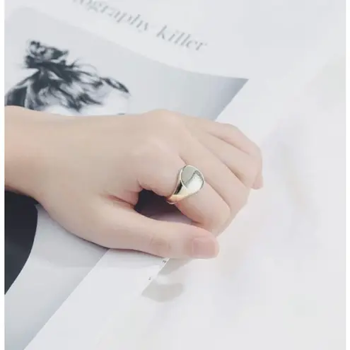 Boutique Chunky Solid Unisex 14k White Gold Plated Sterling Signet Ring, Adjustable