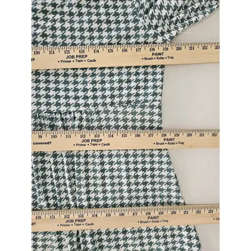 Reborn Green & White Houndstooth Babydoll Dress Bell Sleeves Sz L Size L