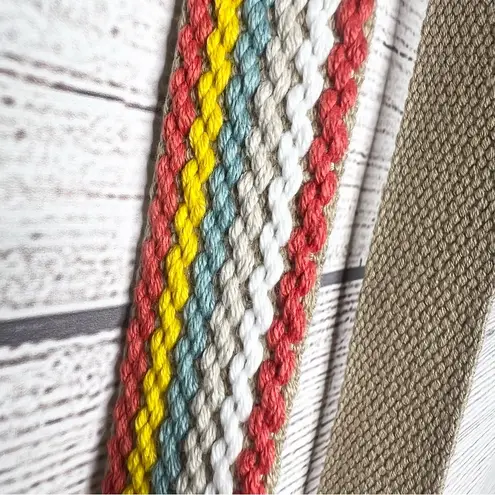 Relic NWT Colorful Woven Belt with Silver O Ring Closure Reversible Neutral Tan