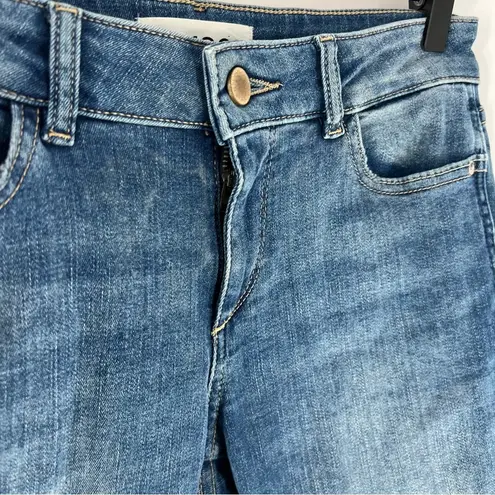 DL1961 Emma Power Legging Kilgore Frayed Raw Hem Stretch Medium Wash Denim