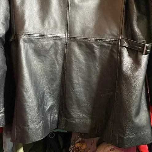 Massini Vtg Leather Jacket - L Hooded, Faux Fur Black Full Zip