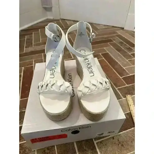 Calvin Klein  White Braided Espadrille Platform‎ size 9.5 NWB