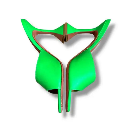 Amina Muaddi Lupita Bright Green Slipper Mule Heels Sz 37 EU 7 US Made in Italy