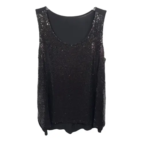 Sequin Tank Top Plus Size 2X Sleeveless Party Sparkle Blouse Solid Black 638