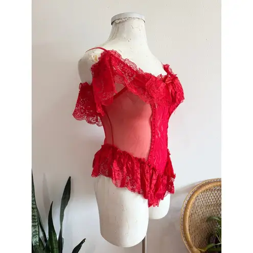 80’s Cherry Red Lace Teddy size large