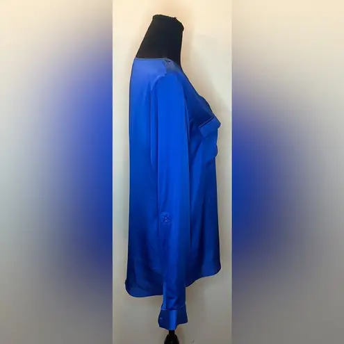 Outback Red -Royal Blue Pocket Front Satin Long Sleeve Blouse Size M