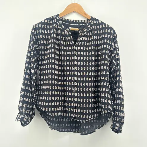 Pilcro Anthropologie Tavi Textured Black Blouse XS Cotton Bohemian Boho Shirt