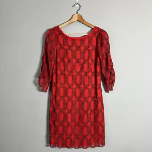 Tracy Reese Frock! by Silk Backless Mini Dress Women's 4 Red Black Embroidered