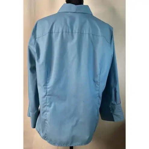 Foxcroft Bluish Green Blouse Long Sleeve Button Down Wrinkle Free Fitted Fit 16P