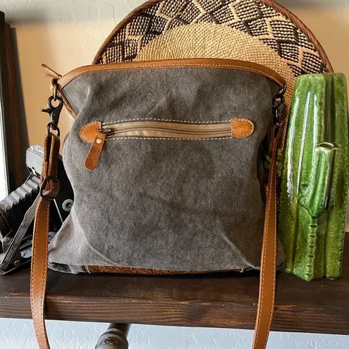 Myra Tessellated Rug Calf Hair Leather Canvas Shoulder Tote Adjustable Strap Bag White