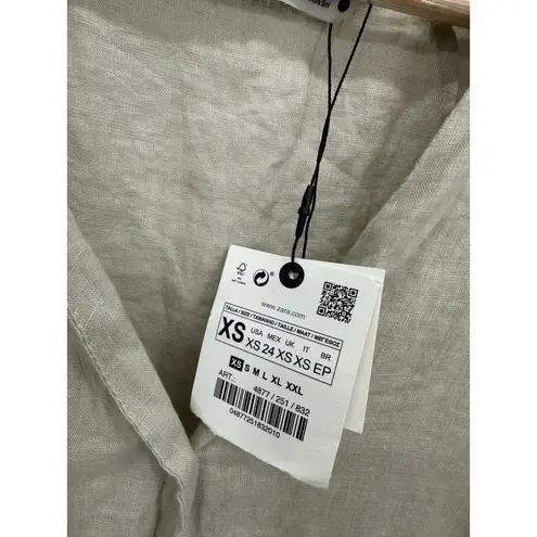 ZARA  Women Button Front Lagenlook Shirt Size XS NWT Cream Minimal Linen Oversize - Image 7