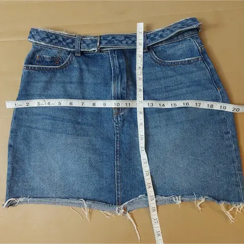 Sneak Peek Belted Raw Hem Denim Skirt M Bohemian Classic Festival Hippie Preppy Blue Size M