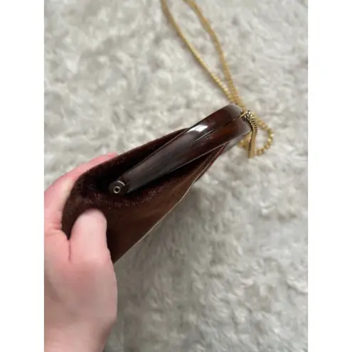 Vintage 70s Made Italy Tortoiseshell Velvet Crossbody Purse Bag Brown Designer