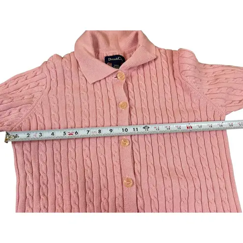VTG Denim & Co Womens Small Pink Cable Knit Collared Button Up Cardigan Sweater
