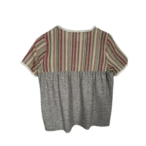 THML  mixed Media Short‎ Sleeve Top Size M Boho Casual Grey Browns - Image 2