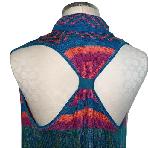 Say What? Say What open front lightweight shawl cardigan vest multicolor aztec print sz L