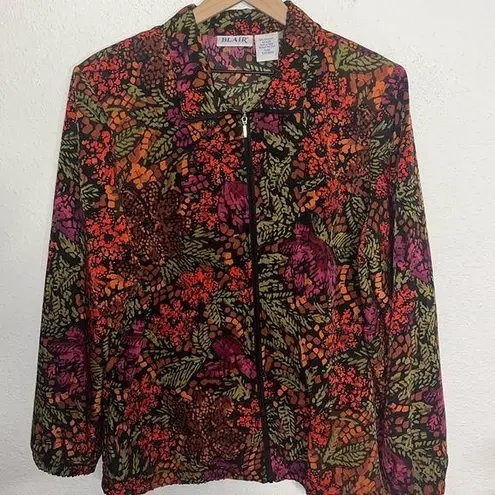 Blair Womens Zip Up Nylon Jacket Size Large Artsy Abstract Art to Wear Colorful Bold