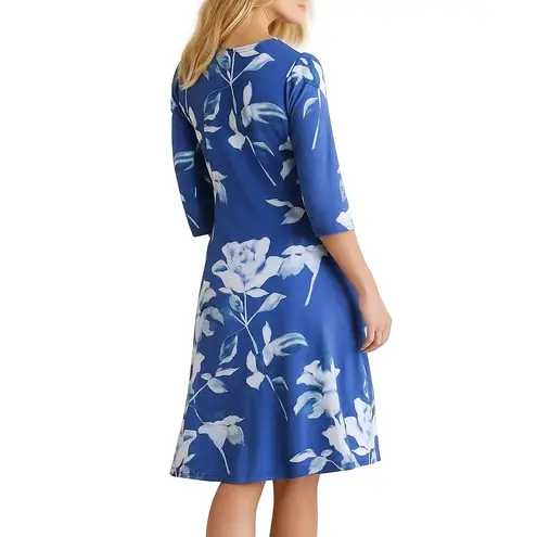 Soft Surroundings Hyannis Blue Floral Faux Wrap Knit Dress Size Petite Small