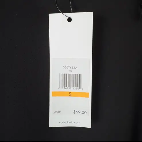 Calvin Klein  Black Puff Sleeve Blouse Cuff Sleeves smocked ruffle button keyhole