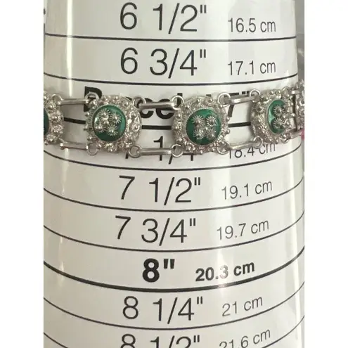 Vintage Van Lou Sterling Silver Link Bracelet Green Enamel Stamped Estate 7"